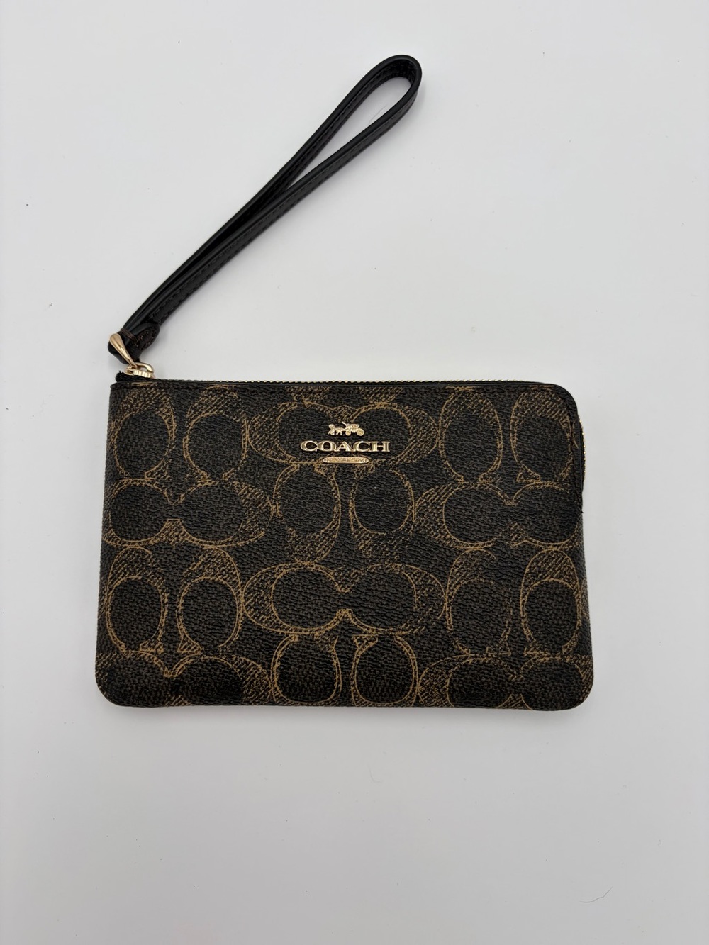 Coach Loved Canvas Signature Corner Zip Wristlet Brown NWT